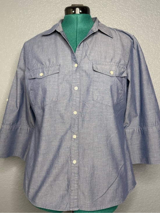 Ellen Tracy Tops - Ellen Tracy Chambray Shirt 100% Cotton Light Blue Button Down Denim Look Top L
